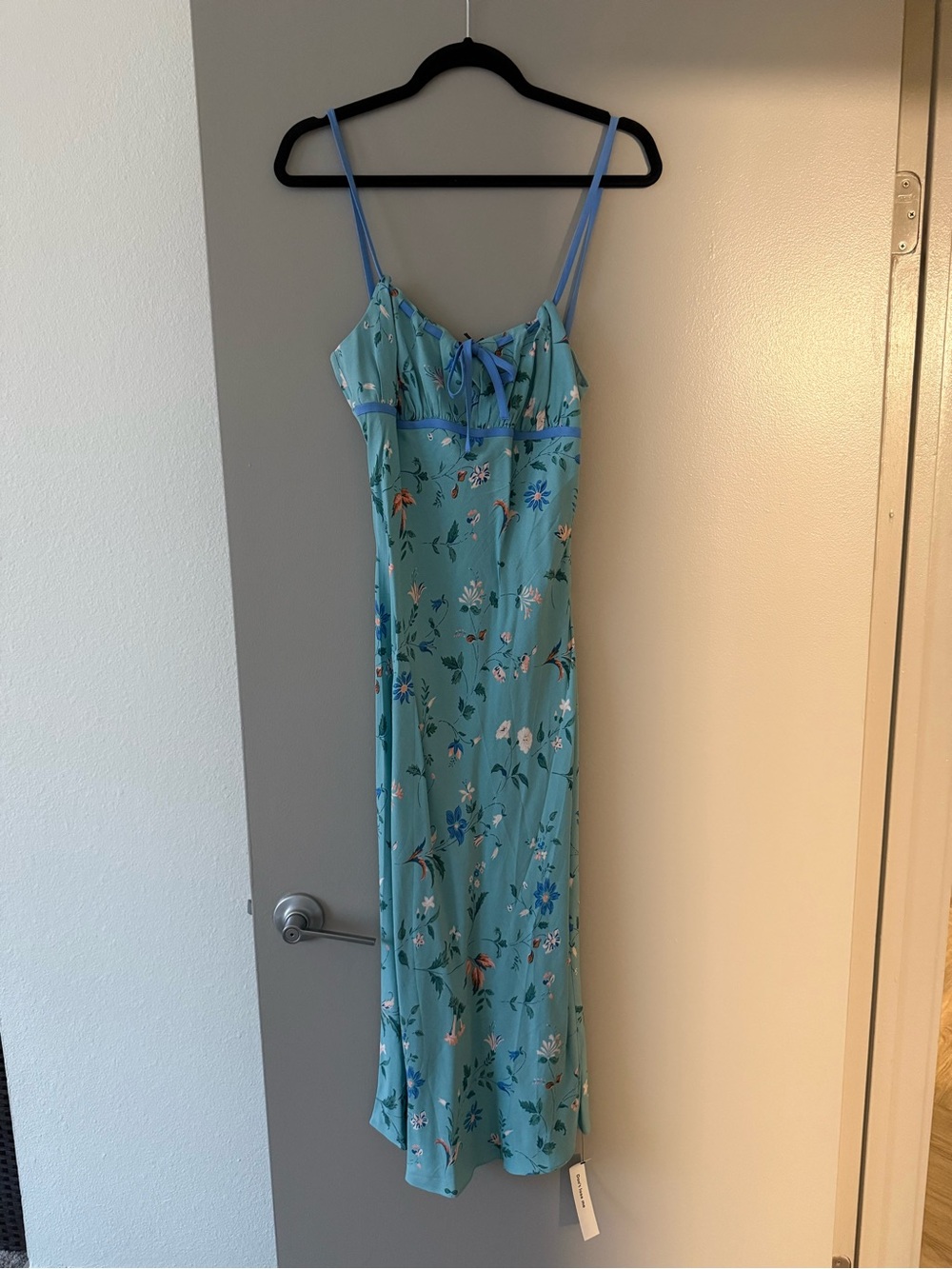 Reformation Aqua Blue Floral Midi Slip Dress
